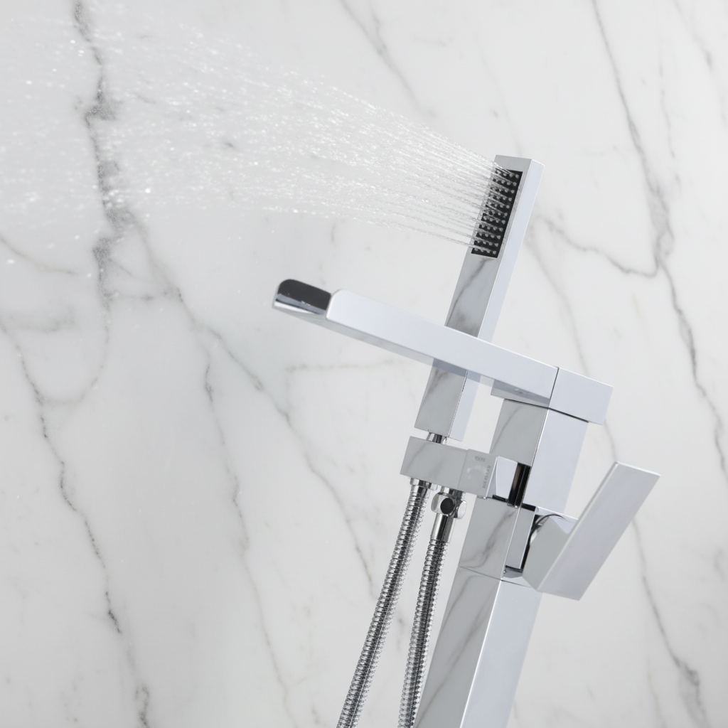 Vrijstaande Badkraan Lisandro – Watervaluitloop –  Chrome - 87 × 22 × 15 cm