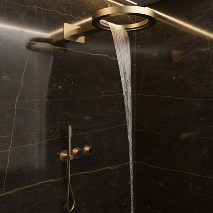 Thermostatische Inbouw Regendoucheset Marino – Digitale Regeling - Waterval & Staafhanddouche – Brushed Gold