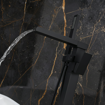 Vrijstaande Badkraan Lisandro – Watervaluitloop – Matte black - 87 × 22 × 15 cm