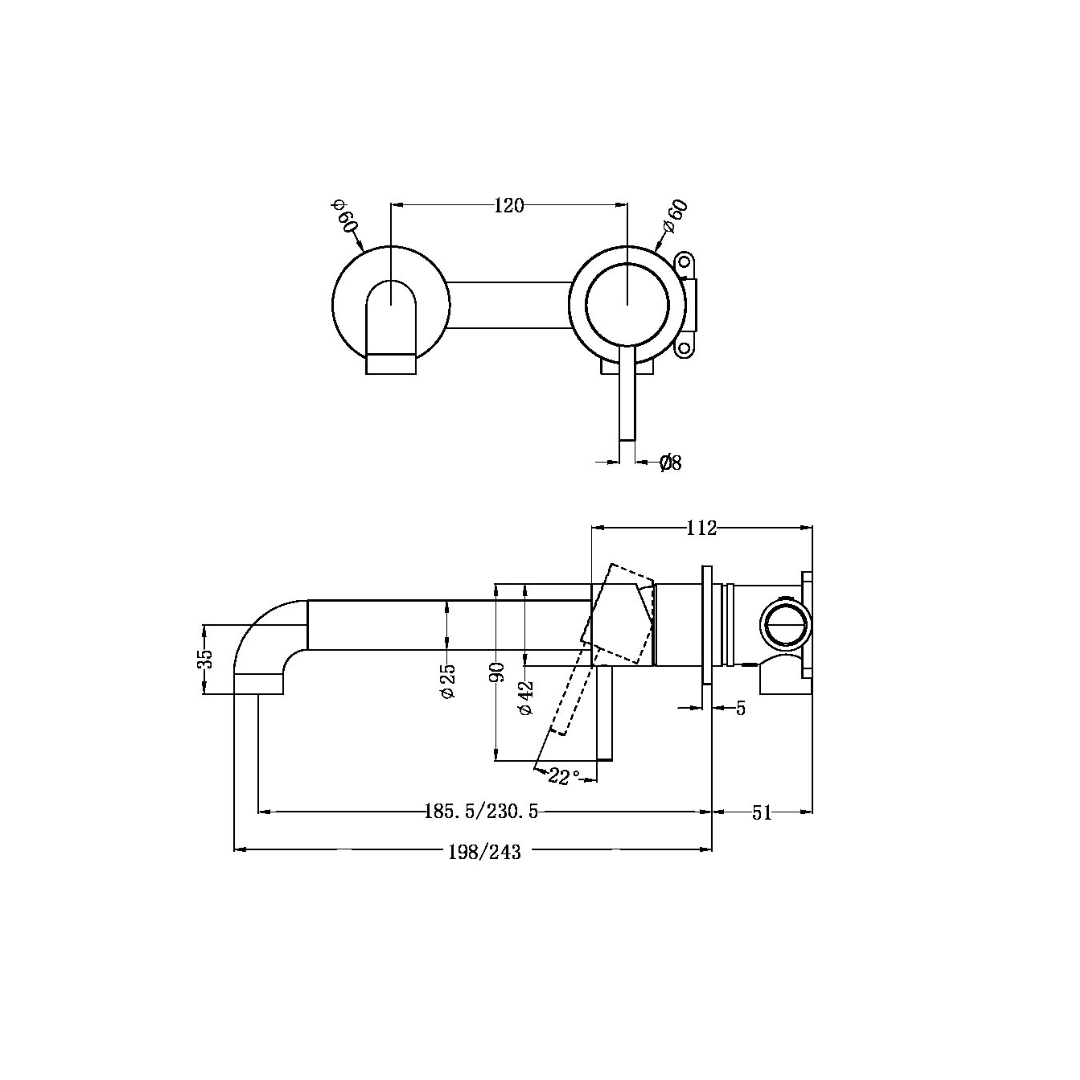 Inbouw wastafelkraan Capri – Zonder achterplaat - Graphite
