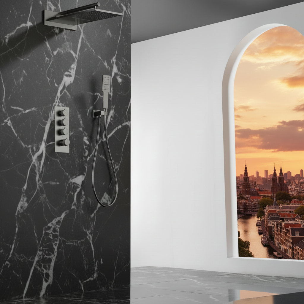 Thermostatische Inbouw Regendoucheset Isabella - Waterval - Gunmetal grey