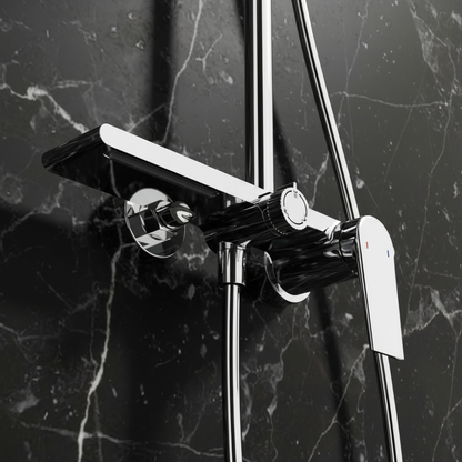 Opbouw regendoucheset Cynthia - Chrome - 130 × 35 × 25 cm