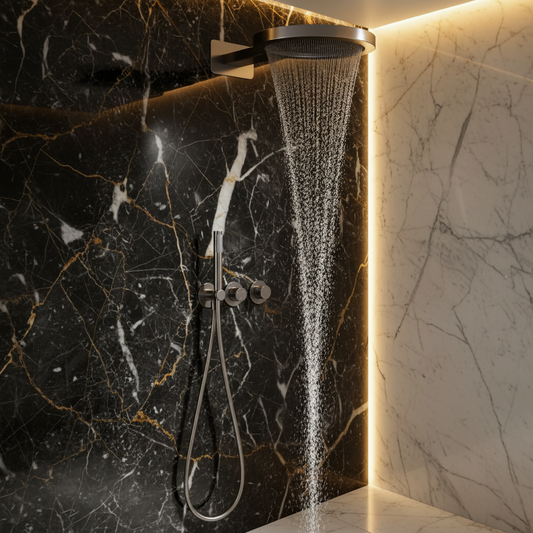 Thermostatische Inbouw Regendoucheset Marino – Digitale Regeling - Waterval & Staafhanddouche – Chrome