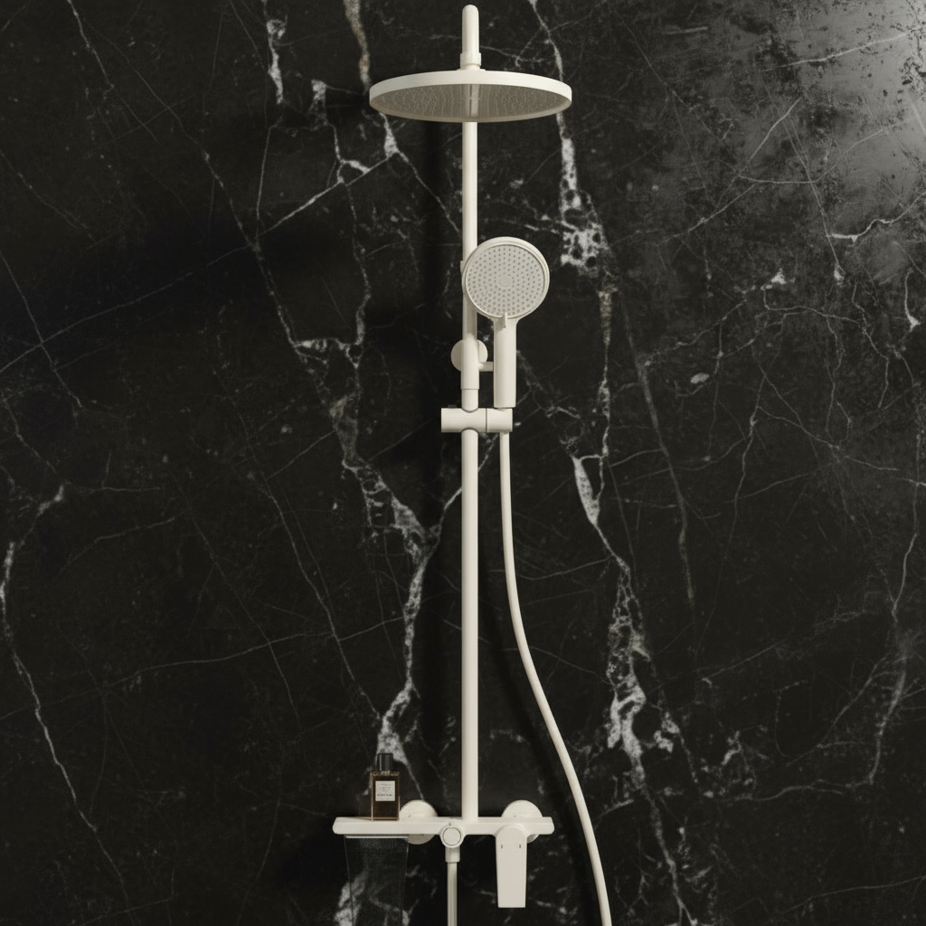 Opbouw regendoucheset Cynthia - Creme wit - 130 × 35 × 25 cm