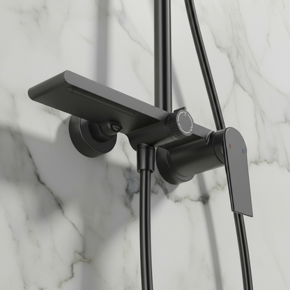 Opbouw regendoucheset Cynthia - Matte black - 130 × 35 × 25 cm