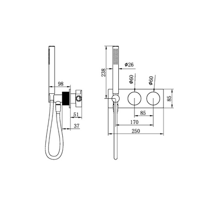 Inbouw douchemengkranen Valencia - Staafhanddouche - Graphite
