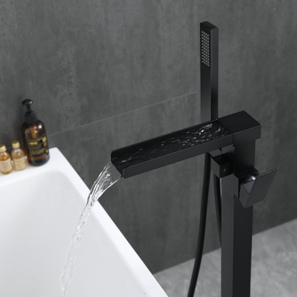 Vrijstaande Badkraan Lisandro – Watervaluitloop – Matte black - 87 × 22 × 15 cm