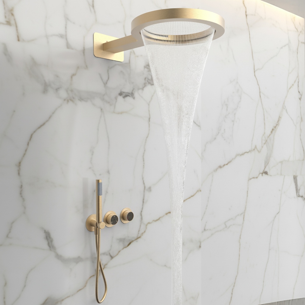 Thermostatische Inbouw Regendoucheset Marino – Digitale Regeling - Waterval & Staafhanddouche – Brushed Gold