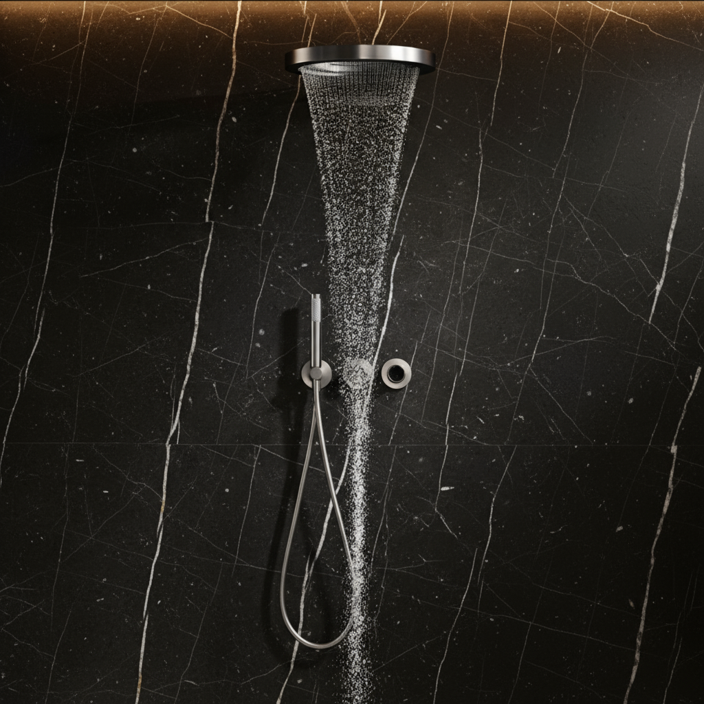 Thermostatische Inbouw Regendoucheset Marino –  - Digitale Regeling - Waterval & Staafhanddouche – Gunmetal Grey