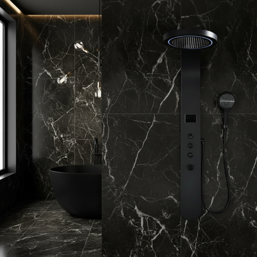 Douchepaneel Elena - LED - Digitaal display - Matte black - 145 × 18 × 65 cm