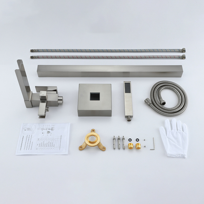 Vrijstaande Badkraan Lisandro – Watervaluitloop – Brushed nickel - 87 × 22 × 15 cm