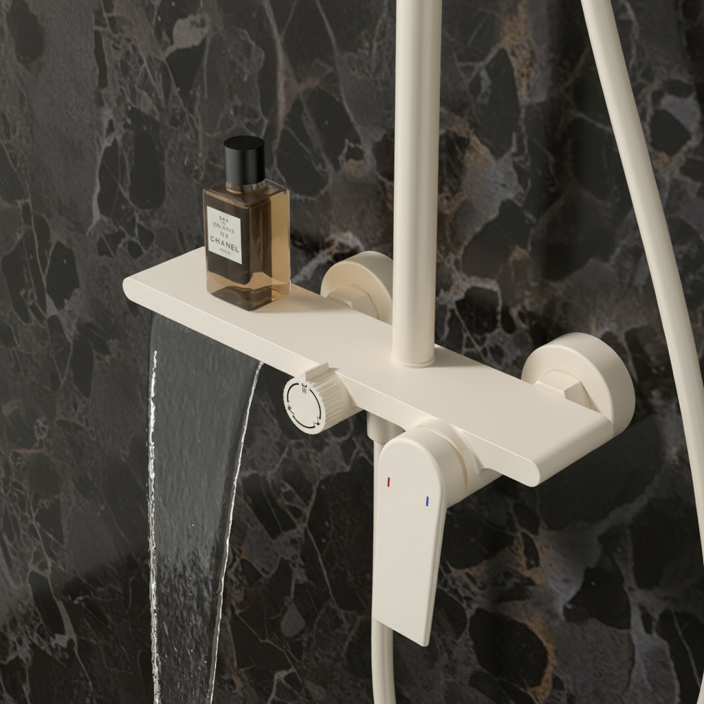 Opbouw regendoucheset Cynthia - Creme wit - 130 × 35 × 25 cm