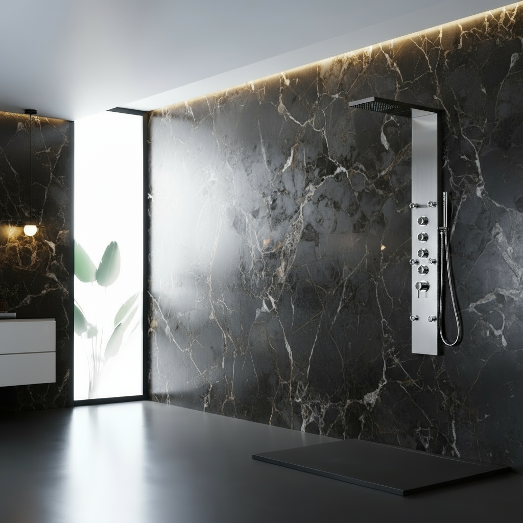 Douchepaneel Manuel – Waterval – Massagejets – Brushed nickel - 150 × 20 × 60 cm