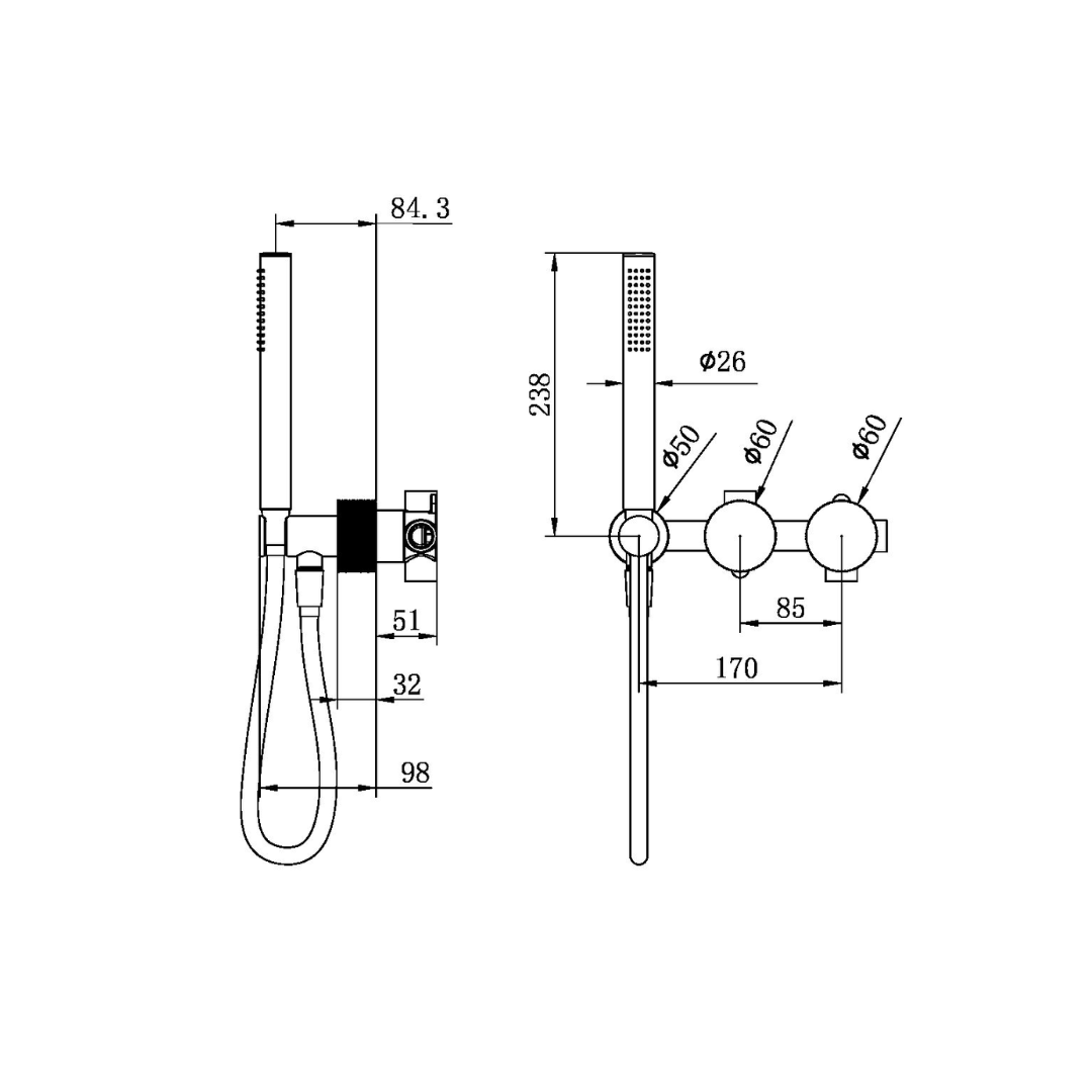 Inbouw douchemengkranen Valencia - Staafhanddouche - Zonder achterplaat - Brushed bronze