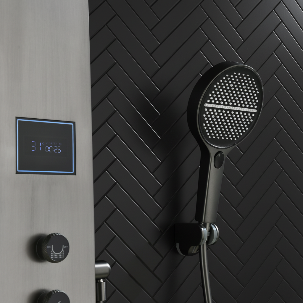 Douchepaneel Elena - LED - Digitaal display - Gunmetal grey - 145 × 18 × 65 cm