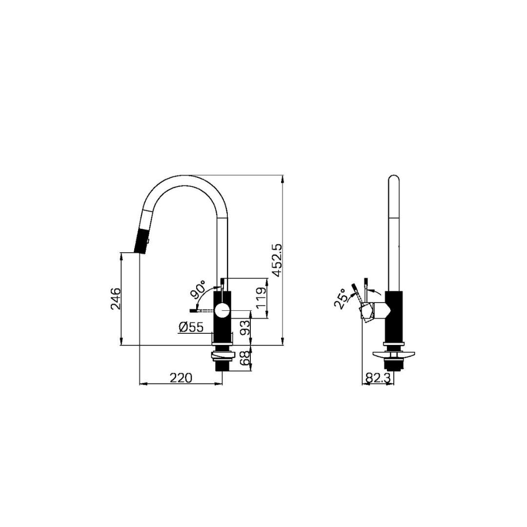 Keukenkraan Valencia – Uittrekbaar met sprayfunctie – Brushed nickel