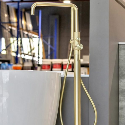 Vrijstaande badmengkraan Valencia - Staafhanddouche - Brushed gold