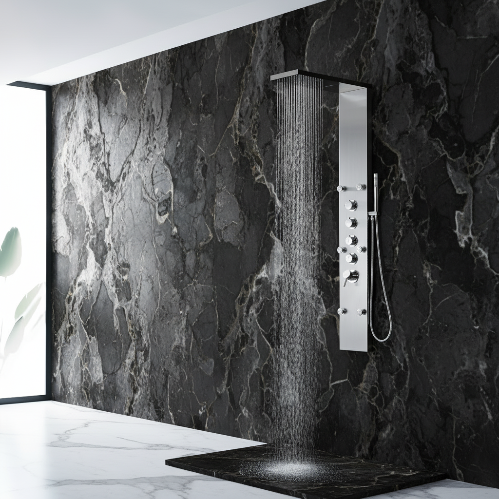 Douchepaneel Manuel – Waterval – Massagejets – Brushed nickel - 150 × 20 × 60 cm