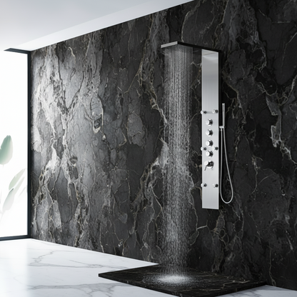 Douchepaneel Manuel – Waterval – Massagejets – Brushed nickel - 150 × 20 × 60 cm