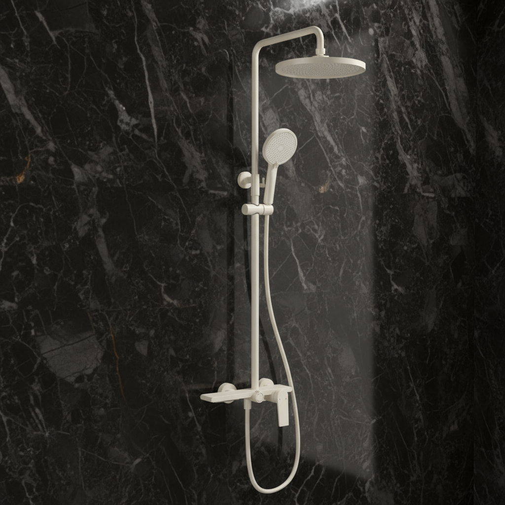 Opbouw regendoucheset Cynthia - Creme wit - 130 × 35 × 25 cm