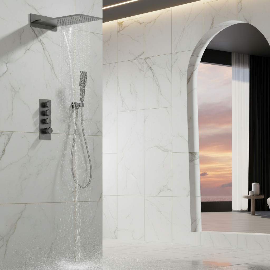 Thermostatische Inbouw Regendoucheset Isabella - Waterval - Gunmetal grey