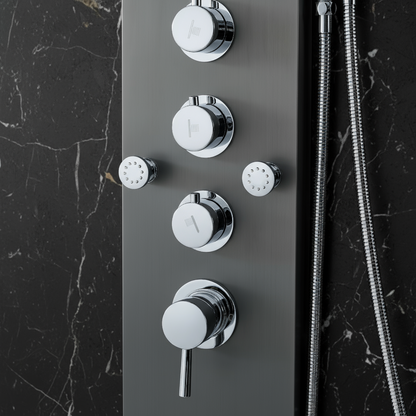 Douchepaneel Manuel – Waterval – Massagejets – Gunmetal grey, chrome - 150 × 20 × 60 cm