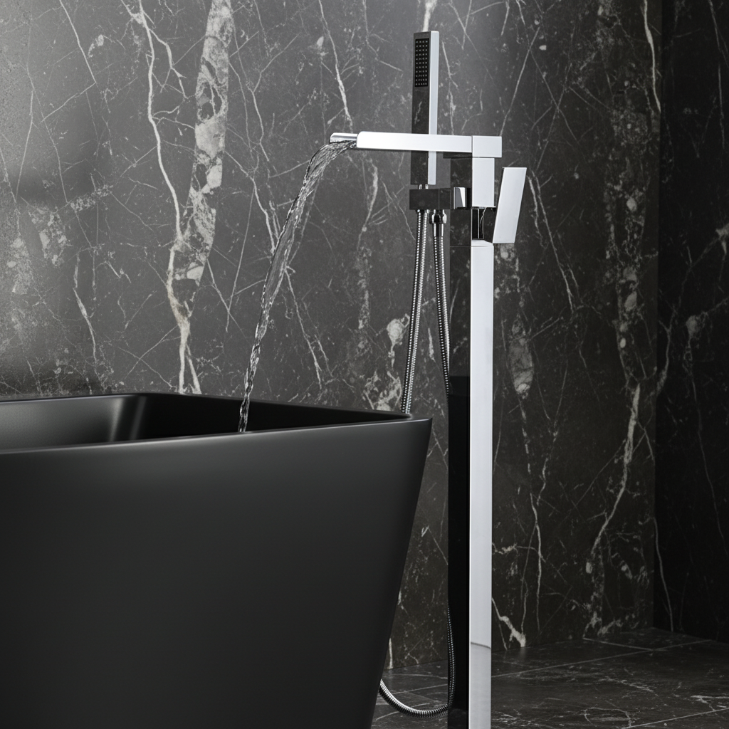 Vrijstaande Badkraan Lisandro – Watervaluitloop –  Chrome - 87 × 22 × 15 cm