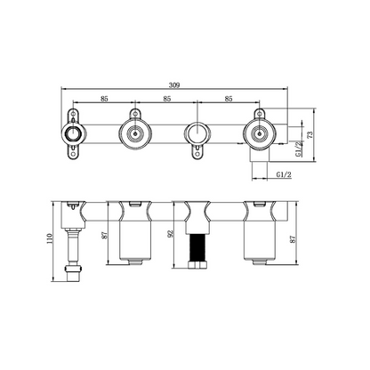 Inbouw badmengkraan Valencia - Staafhanddouche en uitloop - Zonder achterplaat - Brushed bronze
