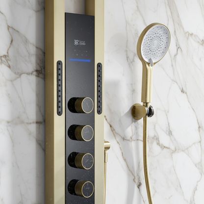 Thermostatisch Douchepaneel Marcelo – Digitale Display - Brushed gold - 182 × 40 × 52 cm