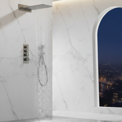 Thermostatische Inbouw Regendoucheset Isabella - Waterval - Gunmetal grey