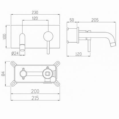Inbouw wastafelkraan Angelica - Gunmetal grey - 23 × 20.5 × 10 cm