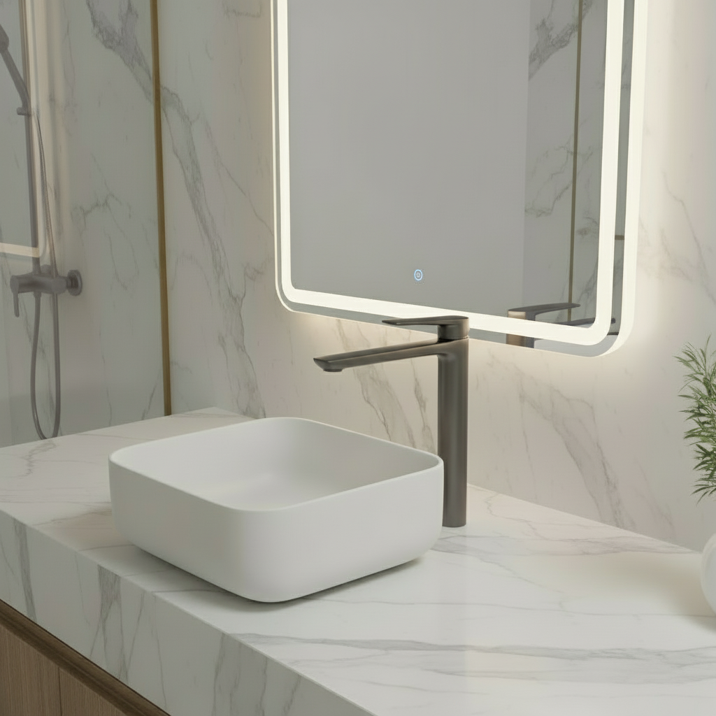 Hoge wastafelkraan Diego  – Gunmetal grey - 27,5 × 16,6 × 22,3 cm