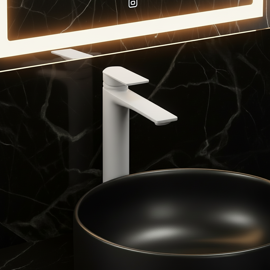 Hoge wastafelkraan Diego  – Matte white - 27,5 × 16,6 × 22,3 cm