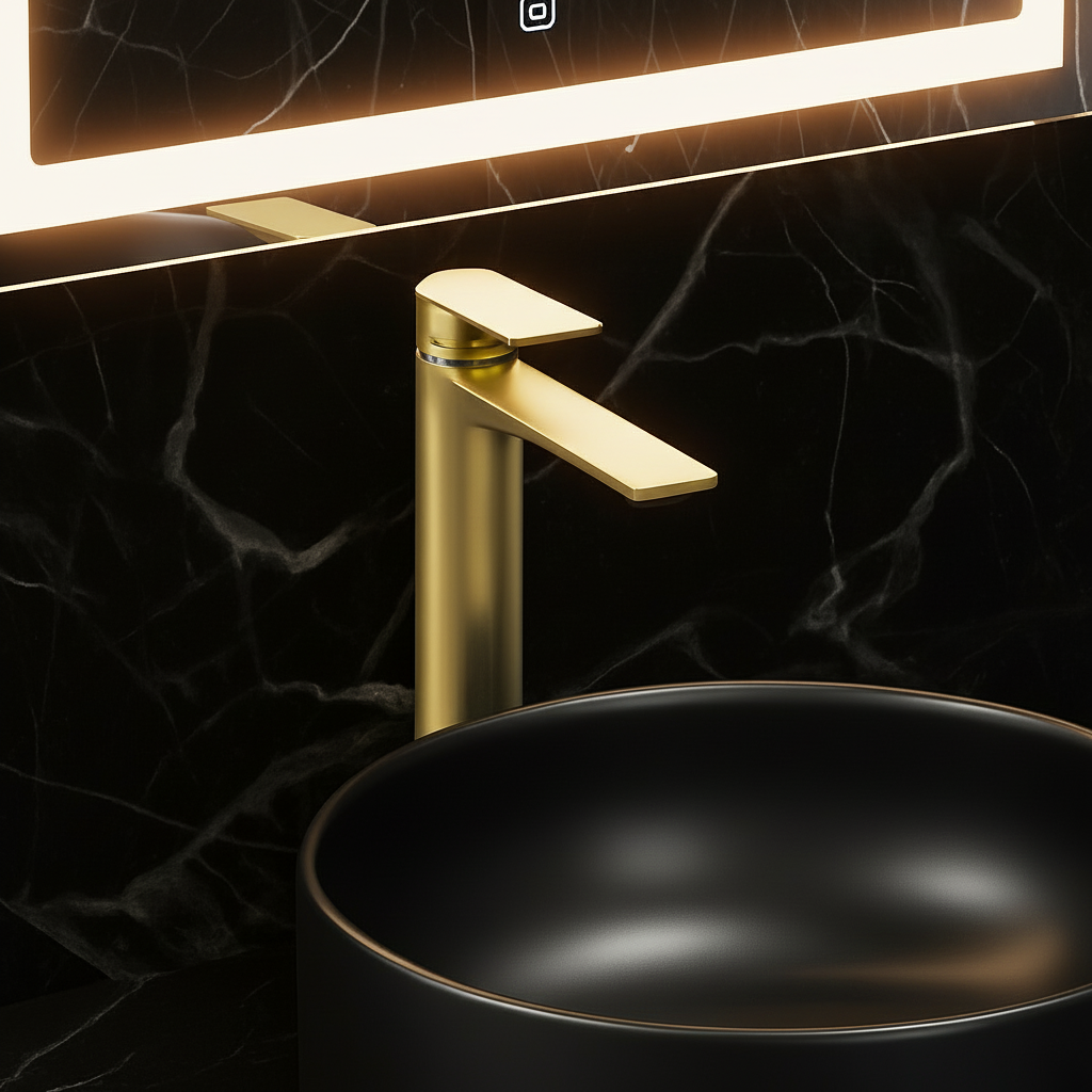 Hoge wastafelkraan Diego  – Brushed gold - 27,5 × 16,6 × 22,3 cm