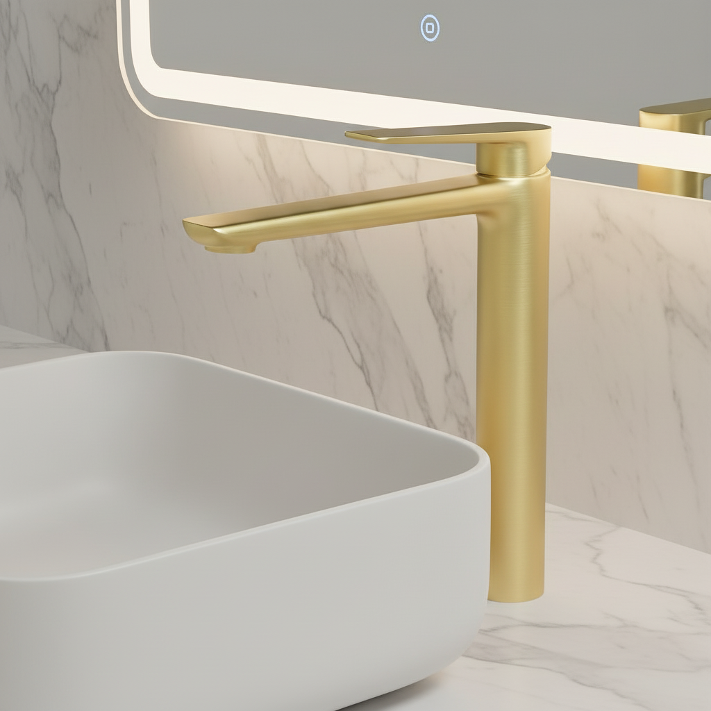 Hoge wastafelkraan Diego  – Brushed gold - 27,5 × 16,6 × 22,3 cm