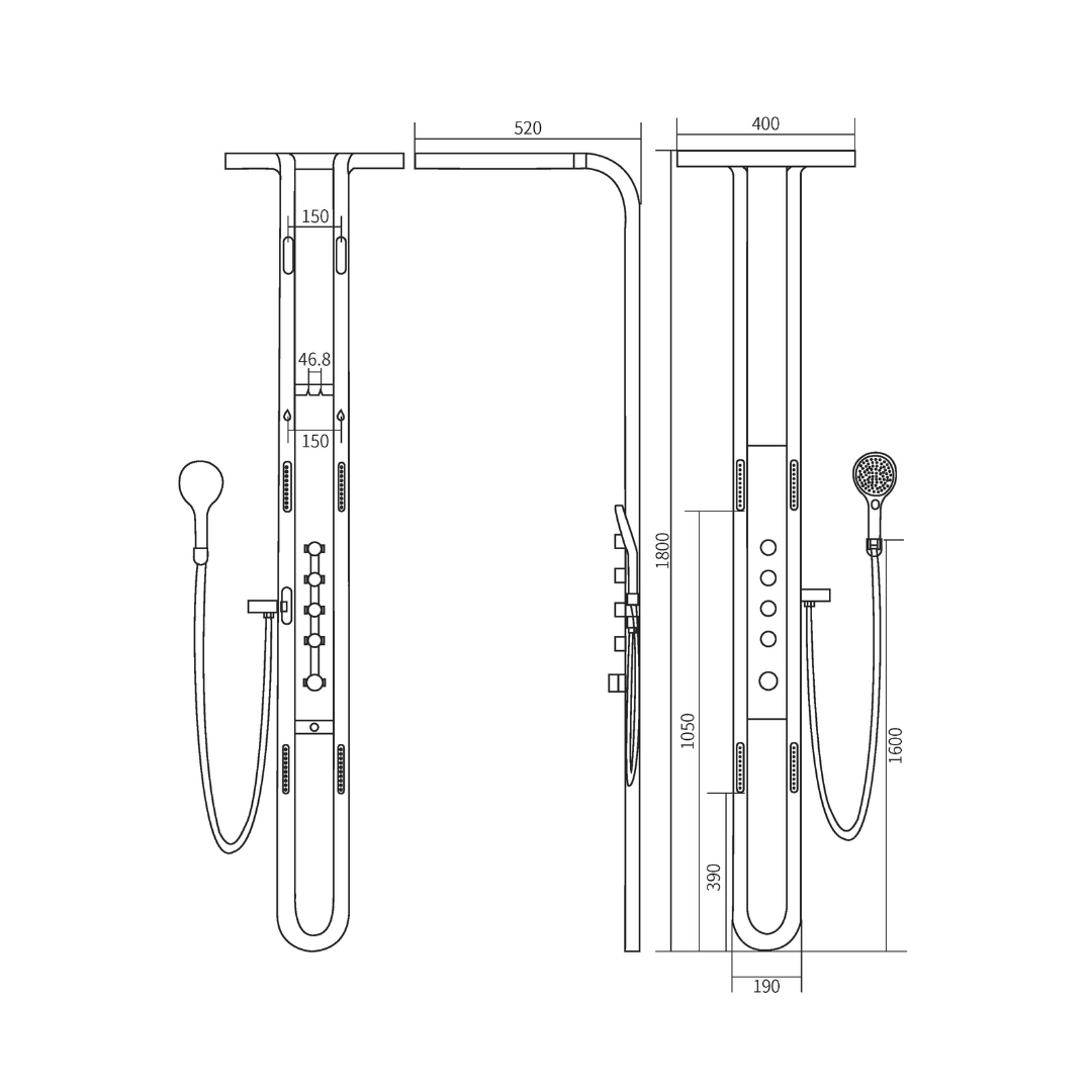 Thermostatisch Douchepaneel Marcelo – Digitale Display - Matte black - 182 × 40 × 52 cm