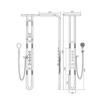 Thermostatisch Douchepaneel Marcelo – Digitale Display - Matte black - 182 × 40 × 52 cm