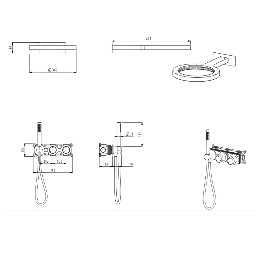 Thermostatische Inbouw Regendoucheset Marino – Digitale Regeling - Waterval & Staafhanddouche – Chrome
