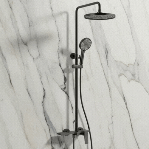 Opbouw regendoucheset Cynthia - Matte black - 130 × 35 × 25 cm